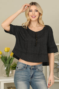 Basically Comfy & Cute Top Charcoal Black